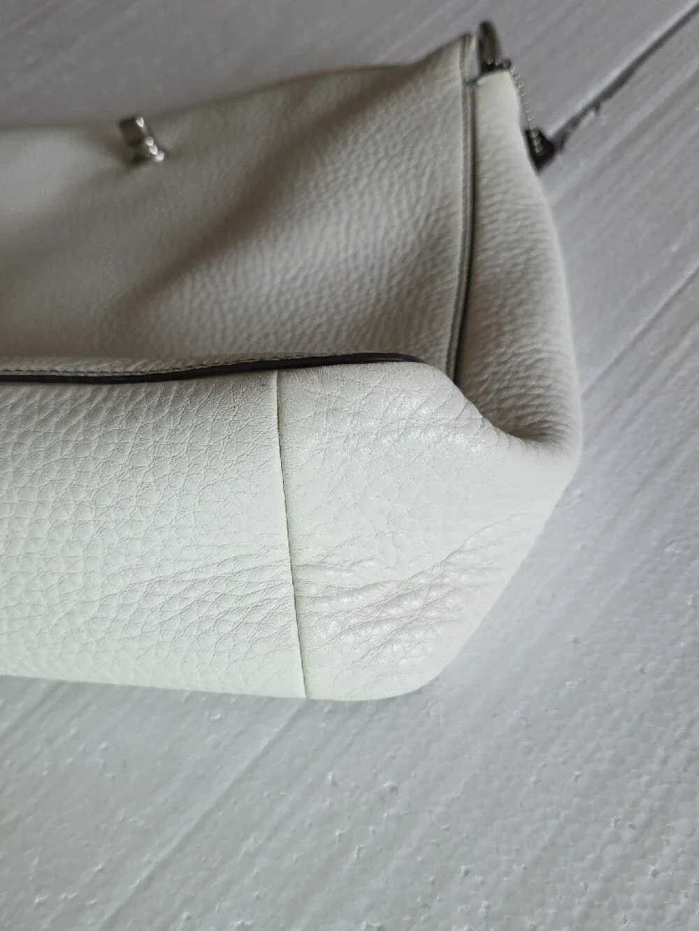 Coach White Pebbled Leather Shoulder Bag with Front Pocket